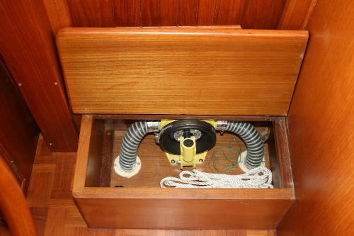 2001 Grand Banks Classic, Manual Bilge Pump Under Step